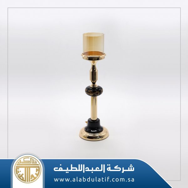 شمعدان ذهبي بزجاج  اسود