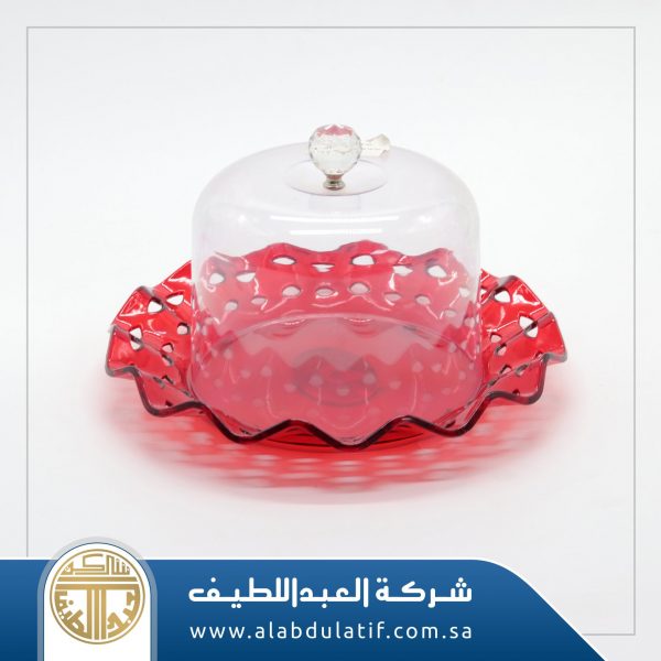 صحن كيك ملون بغطاء بلاستيك أمواج - ألوان