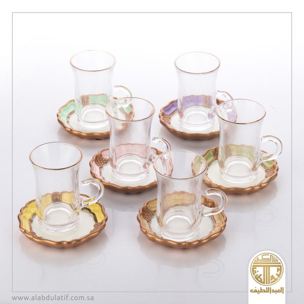 طقم بياله زجاح 6ح مع صحن خشب