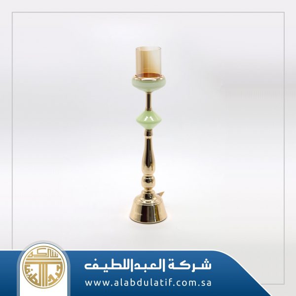 شمعدان ذهبي بزجاج اخضر
