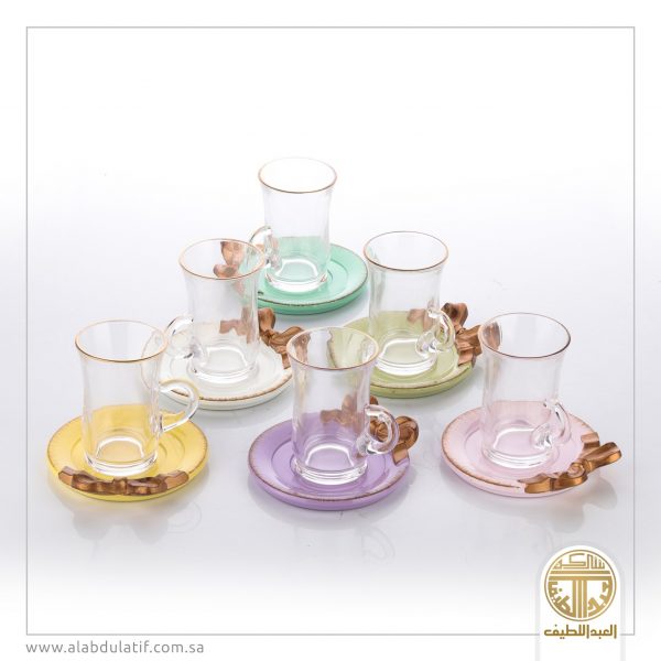 طقم بياله زجاح 6ح مع صحن خشب