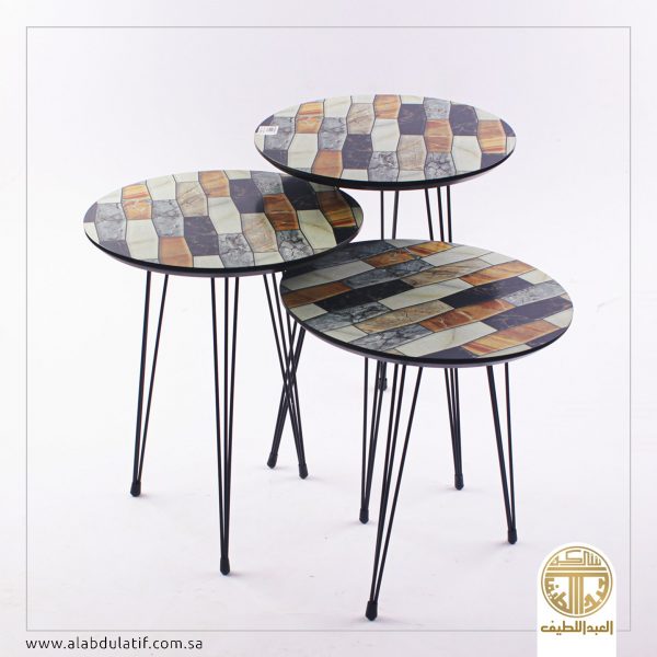 طقم طاولة مدوره 3 حبات  برجل حديد 38×38