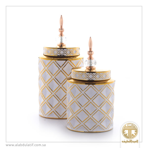 فازة سراميك ذهبي وأبيض