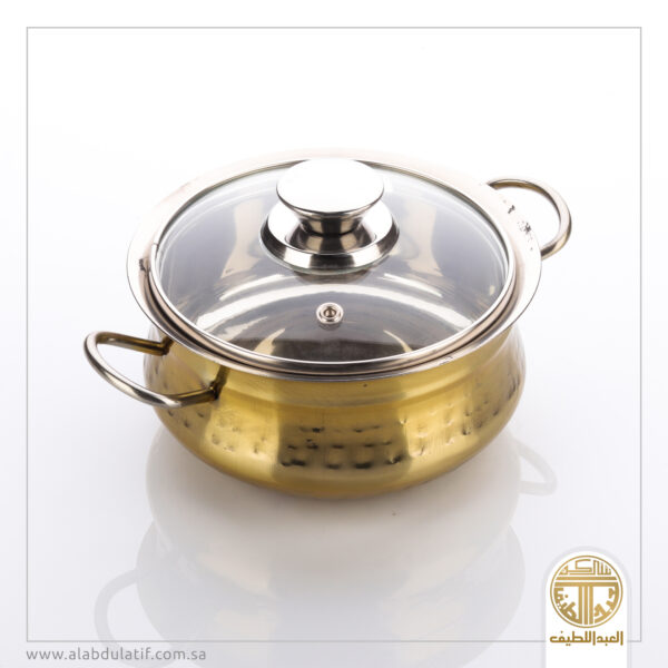 قدر استيل اصفر بغطاء زجاجي